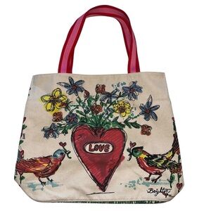 Brighton Love Tweet Large Canvas Tote Bag Bird Butterfly Flowers Hearts NWOT